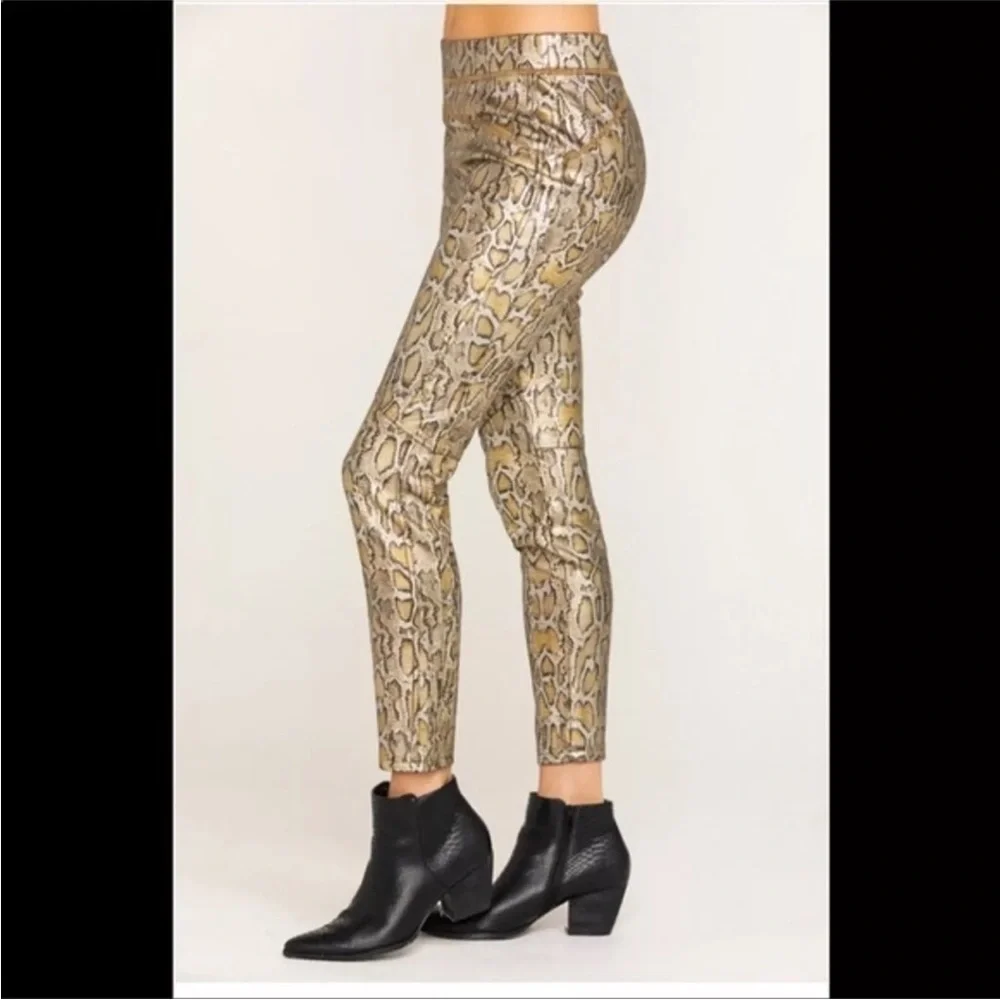 Free People | NWT Rio Vegan Metallic Gold Python Snakeskin Pull On Leggings M